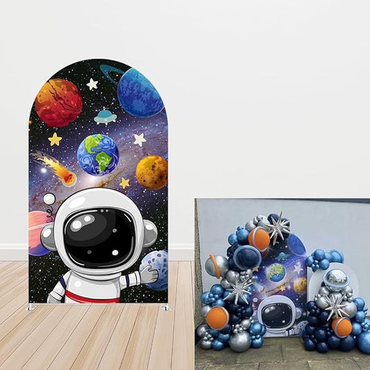 Astronaut Boys Birthday Party Arch Backdrop Cover Arches Stand Stretchy Cover Space Universe Trip Around The Sun Baby Shower Decorations Prop (2.6X6ft,3245)