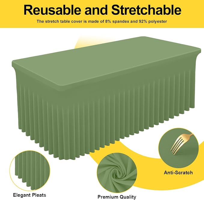 Smiry Spandex Tablecloth, Elastic Fitted Stretch Tablecloth for 4FT Rectangle Tables, Waterproof Washable Table Cover Skirt for Outdoor, Wedding, Banquet & Parties (Sage Green, 48Lx24Wx30H Inch)