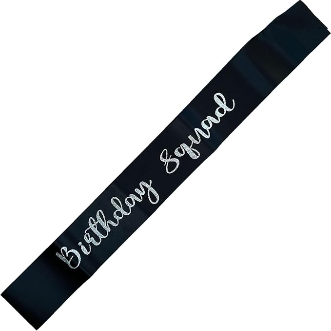 10Pcs Birthday Squad Sash Silver Glitter Black Satin Sashes Funny Birthday Sashes Birthday Party Supplies Gifts