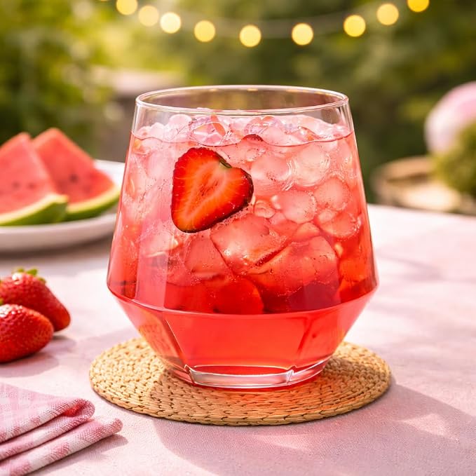 Oojami 40 Pack Diamond Disposable Plastic Wine Glasses 12oz for Parties | Stemless Wine Cups, Champagne Cocktail Whiskey - Shatterproof Unbreakable Reusable Recyclable BPA-Free, Weddings Birthday