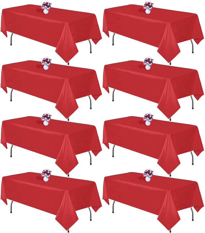 8 Packs Red Tablecloth 60x126 Inch Rectangular Table Cloths for 8ft Rectangle Tables, Wrinkle Resistant Polyester Fabric Washable Table Covers for Wedding Banquet Party Buffet