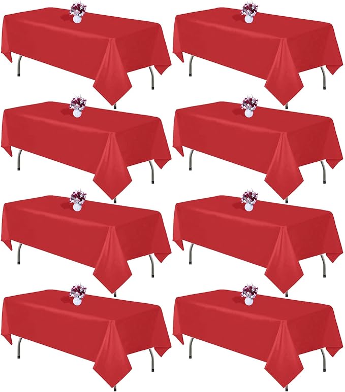 8 Packs Red Tablecloth 60x102 Inch Rectangular Table Cloth for 6 Foot Rectangle Table, Wrinkle Resistant Polyester Fabric Washable Table Cover for Wedding Banquet Party Buffet