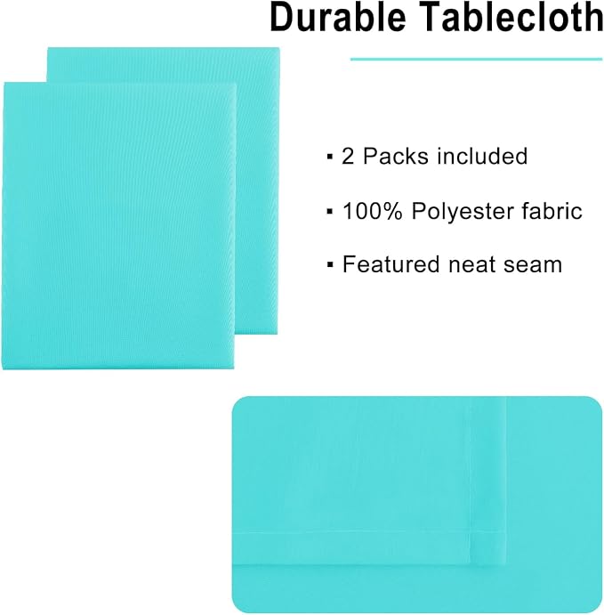 Hiasan 2 Pieces Solid Rectangle Tablecloth - Waterproof and Spillproof Washable Polyester Fabric Table Cloth for Kitchen and Dining Room, Aqua, 90 x 156 Inch