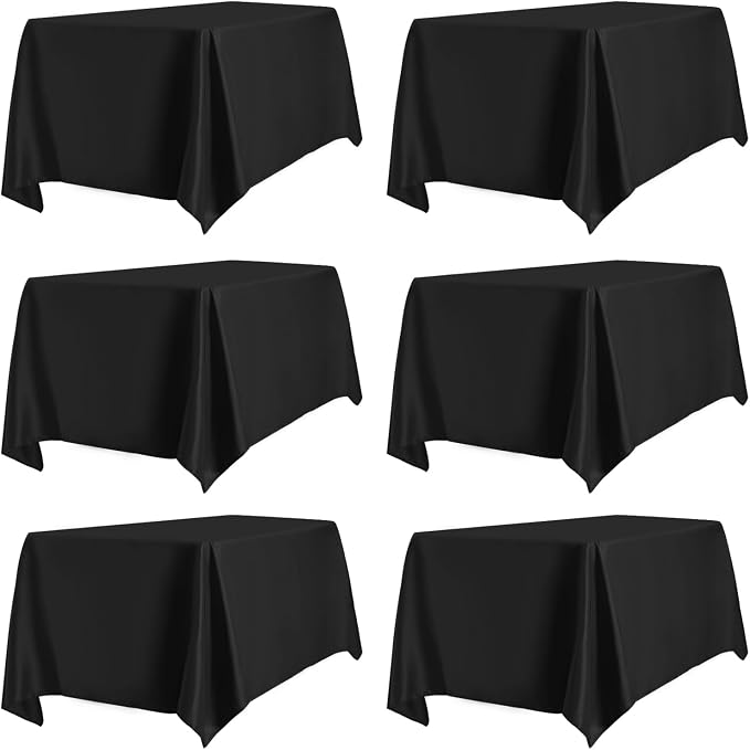 PureFit 6 Pack Rectangle Black Table Cloths 60 x 126 Inch for 6Ft Tables, Stain and Wrinkle Resistant Table Linens for Home Use, Wedding, Party, Banquet and Camping