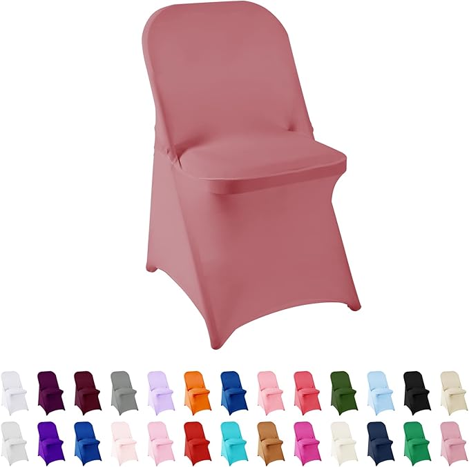 Spandex Chair Cover,12PCS,Living Room Folding Chair Covers,Removable Chair Covers Washable Protector Stretch Chair Cover for Party, Banquet,Wedding Event,Hotel(Dusty Pink)