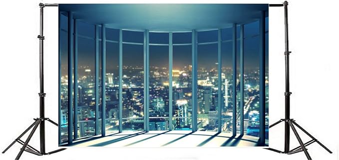 Yeele Photography Backdrops - Photo Background - 15x10ft French Window New York City Night View Office Building Backdrop Picture Lover Adults Photo Booth Shooting Studio Props
