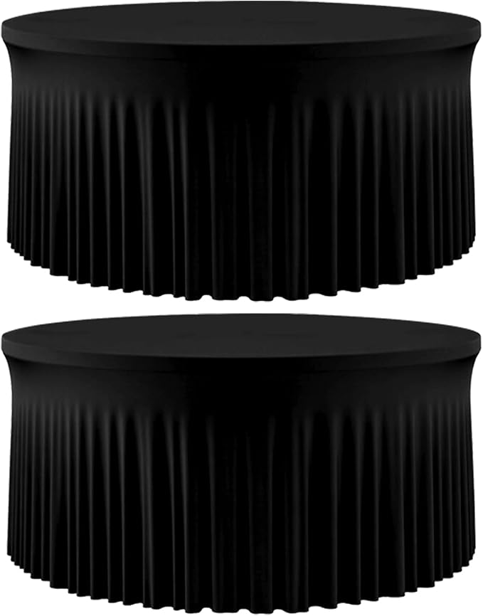 2 Pack Black 72 inch Round Spandex Tablecloth, Washable Stretchy Fitted 6FT Round Tables,Elastic Edge with Skirt, Wrinkle-Free Table Cloths for Wedding Banquet Party Birthday Buffet