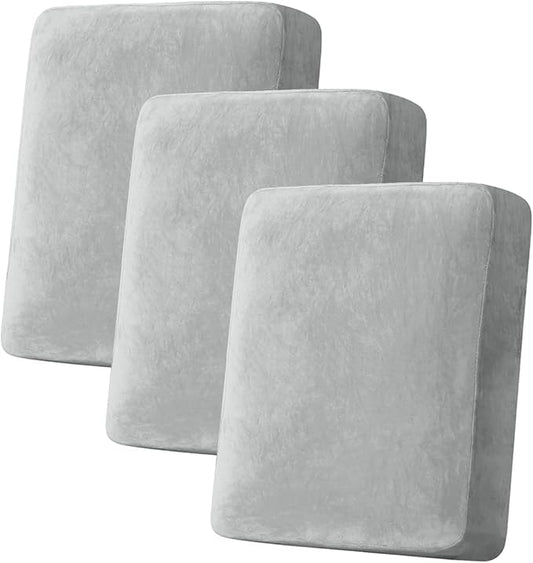 Couch Cover Stretch Velvet Sofa Cushion Cover 3-Piece - Elastic Washable Slipcover for Seat or Backrest, Couch Seat Covers for Sofas (Light Grey)
