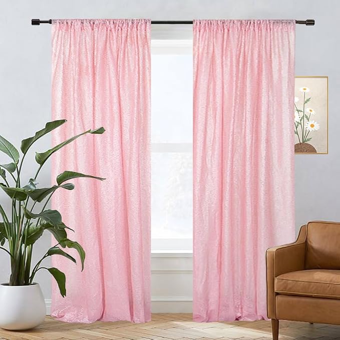 Eternal Beauty Sequin Backdrop Curtains, 2x8 Ft-2 Panels Pink Back Drop for Mother's Day Shimmer Photography Party Wedding Birthday Decor