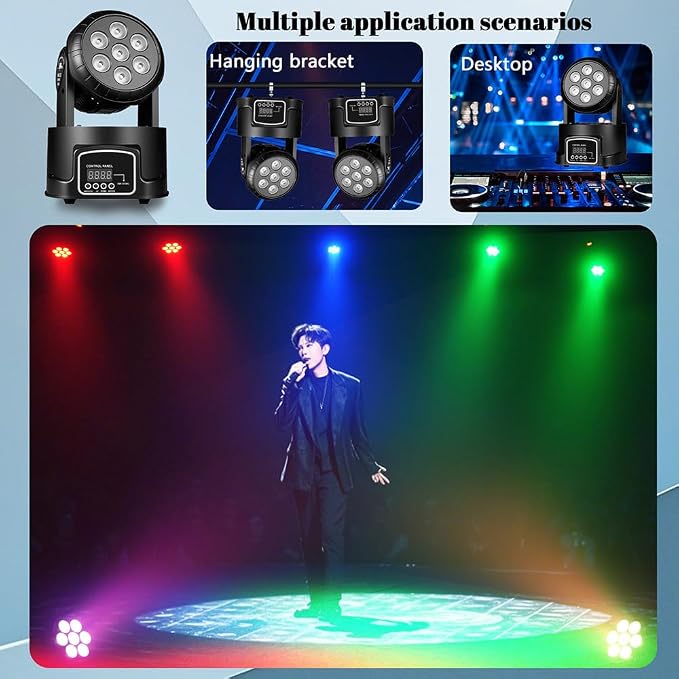 MINGJIE Moving Head DJ Lights, 12 Colors 7x10W LED Wash Stage Spotlight with DMX & Sound Active, 540° Pan 180° Tilt, Disco Party Lighting for Weddings Clubs Concerts Events Bars (6 Pack)