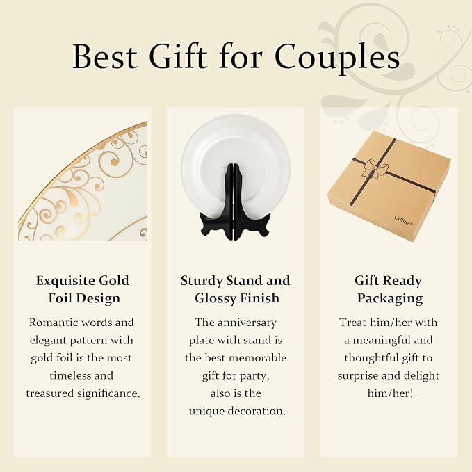 Urllinz 20 Year Anniversary Plate with 24k Gold Foil Decorations - 20th Anniversary Wedding Gifts for Wife Couple Him Her Husband, Ceramic 9"
