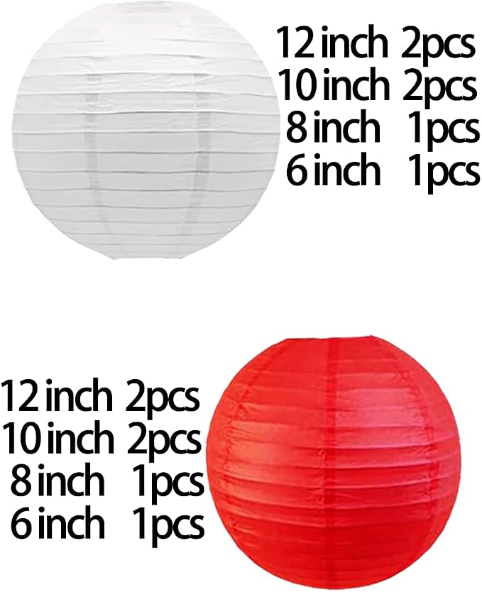CC wonderland zone 12pcs Red and White Paper Lanterns,Hanging Paper Lanterns for Baby Shower Wedding Valentine's Day Engagement Birthday Party Decorations