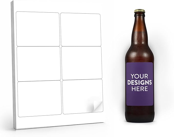 Dashleigh Beer Bottle Labels Waterproof, 60 Blank Printable Vinyl Stickers 4x3 Inch for 12oz Bottles - Homebrew Label Sheets for Inkjet, Craft Beer, Home Brewing Supplies, Father's Day, Wedding
