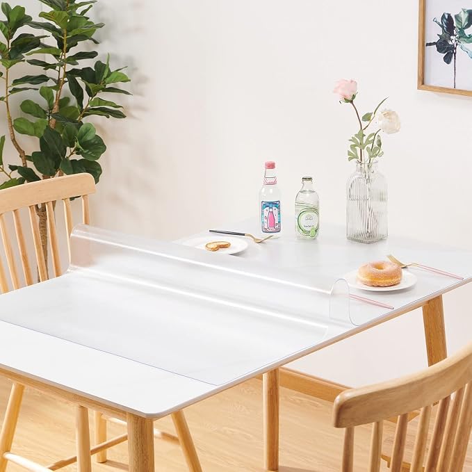 Frosted Table Cover Protector 42 x 68 Inch, 1.5mm Thick Plastic Desk Protector Mat, Rectangular Waterproof PVC Placemats, Transparent Mat for Kitchen, Dresser, Writing Desk, Dining Room Table