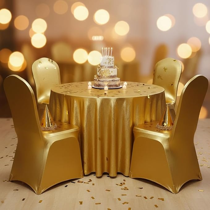 10 Pieces Stretch Polyester Spandex Dining Chair Cover Covers Slipcovers for Wedding Banquet Party (10, Metallic Gold)
