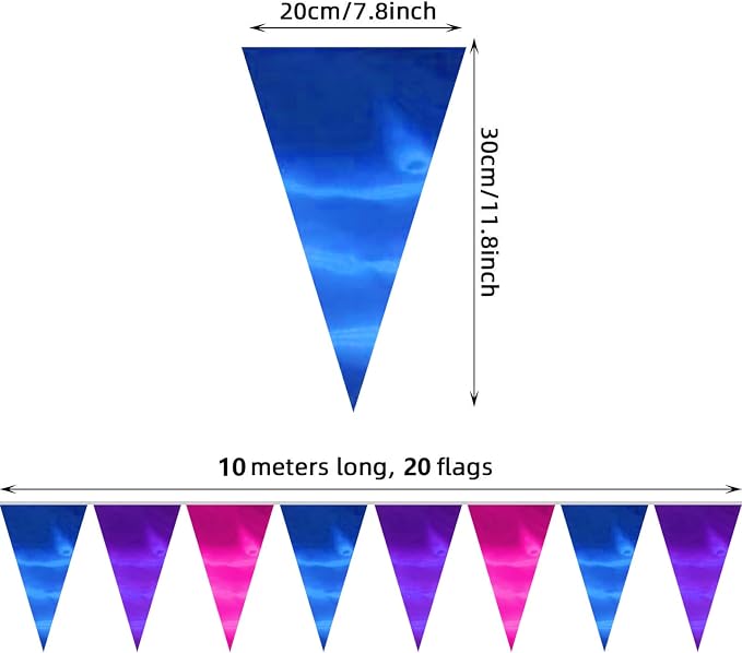 130FT Blue Purple Rose Red Triangle Pennant Banner Flag Metallic Fabric Bunting Garland for Christmas Graduation Wedding Anniversary Bachelorette Birthday Bridal Shower Valentines Hen Party Supplies