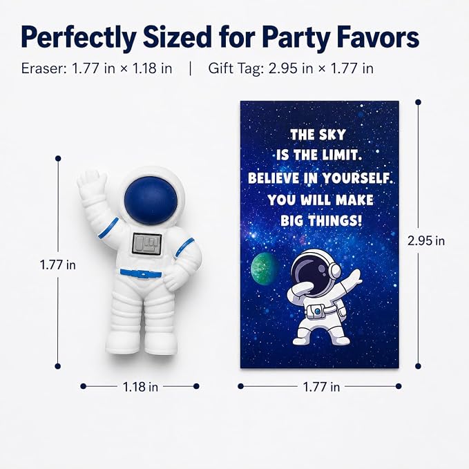 24 End of Year Graduation Gifts, Space Desk Pets for Classroom Rewards, Astronaut Erasers with Inspirational Gift Tags, Prize Box Fillers, Student Incentives & Space Party Favors