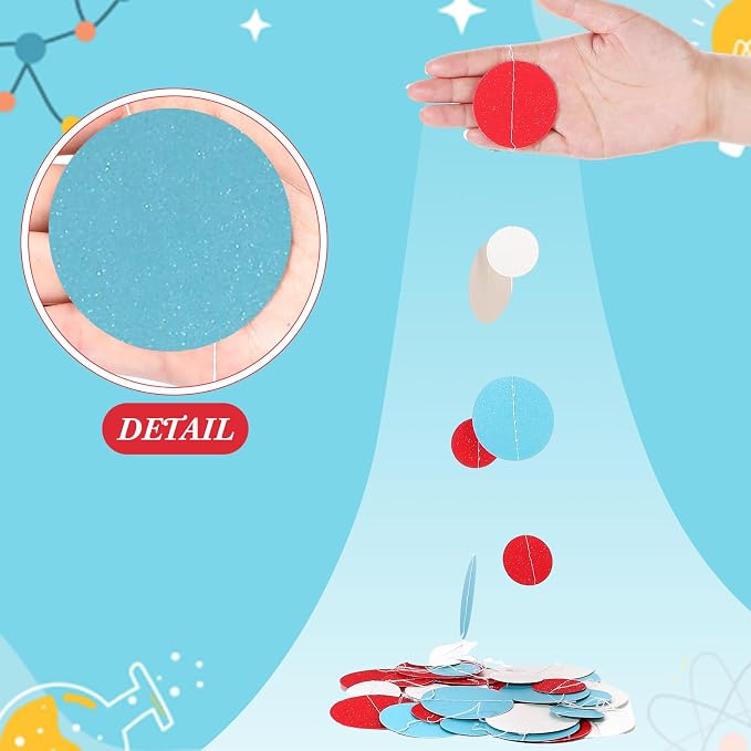 Outus 5 Pieces Colorful Circle Garland Banner Hanging Paper Dot Decorations for Classroom, Birthday Party, Baby Shower, Wedding Backdrop & Photo Booth Graduation Decor (Light Blue,White,Red)