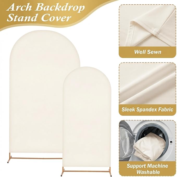 Arttown Arch Backdrop Stand and Cover Set 7.2FT and 6FT Wedding Arch Backdrop Stands and Matching Beige Cover Set Suitable for Wedding Celebration Birthday Party Graduation Ceremony Event Decoration