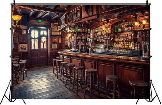 12x8ft Western Saloon Backdrop Vintage Retro Bar Background Rustic Brown Wooden House Western Tavern Cowboy Backdrop Wild West Theme Wedding Photo Studio Retro Style Birthday Party Supplies