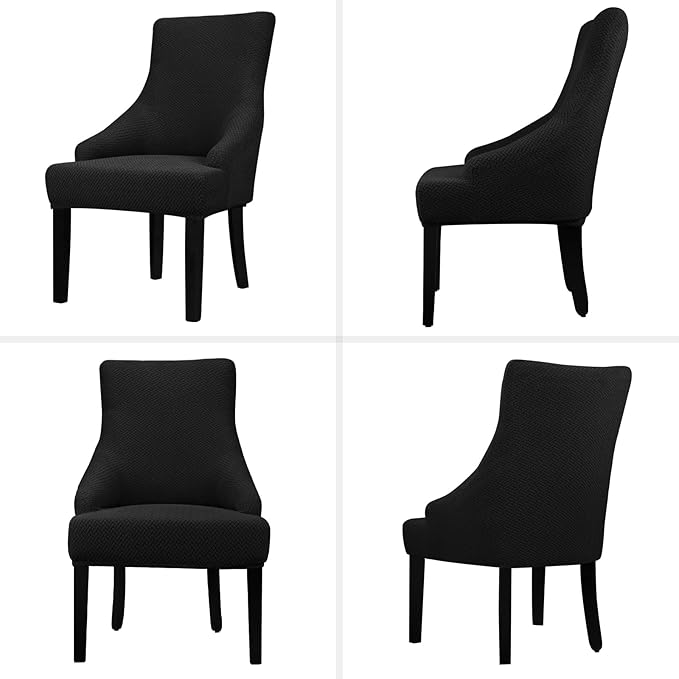 Lellen Velvet Stretch Wingback Chair Cover Slipcover - Reusable Protector Cover for Dining Room Banquet Home Decor etc Machine Washable Hand Washable (01 T-Shaped Twill Black, 1PC)
