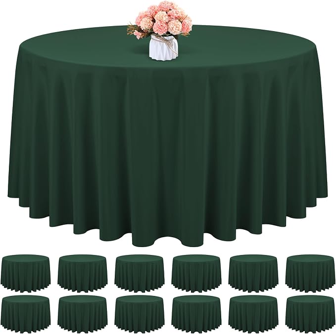 12 Pack Round Tablecloth 120 Inch - Hunter Green Polyester TableCloth for Round Table, Premium Hunter Green Tableclothes Washable Fabric Table Cover for Wedding Party Banquet Restaurant Reception
