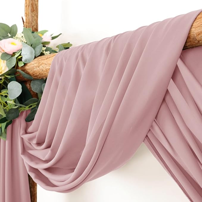 LINXTAR Wedding Arch Draping Fabric 30'' x 18FT Sheer Chiffon Arch Drape Backdrop 2 Panel Dusty Rose Drapes for Bridal Shower Baby Shower Church Decor Birthday Party Outdoor Decoration