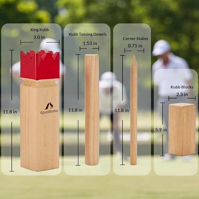 ApudArmis Kubb Yard Game Set, Viking Chess Outdoor Clash Toss Yard Game with Carrying Case - Rubber Wooden Backyard Lawn Games Set for Teenagers Adults Family