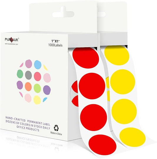 PARLAIM 1 Inch Round Adhesive Color-Code Dot Stickers,2Rolls/2000 per Roll dots Label Dispenser Box,Yellow/Red Circle Stickers Label for Office Home (Red+Yellow)