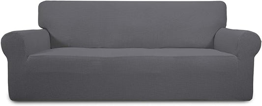 Easy-Going Stretch Sofa Slipcover 1-Piece Sofa Cover Furniture Protector Couch Soft with Elastic Bottom for Kids, Polyester Spandex Jacquard Fabric Small Checks (Sofa, Gray)