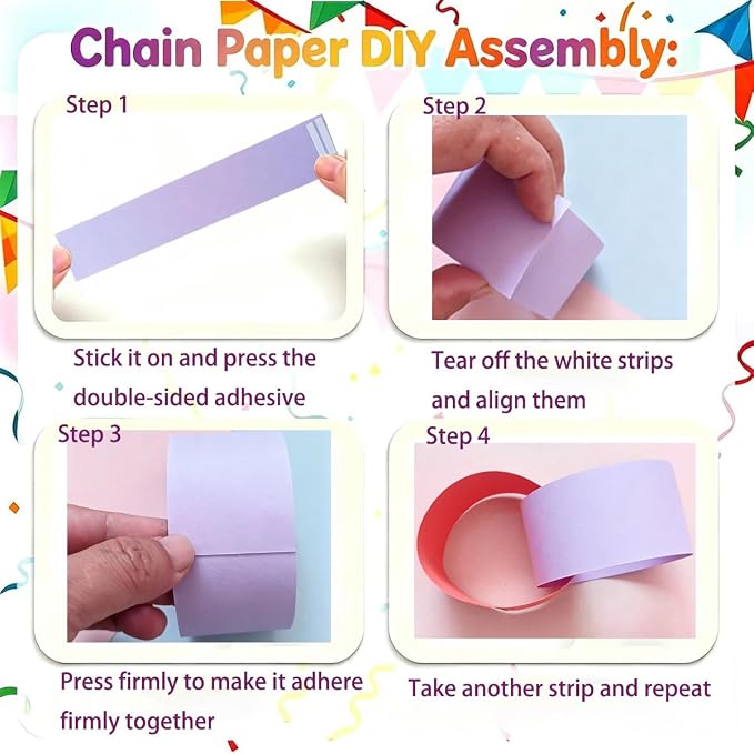 Pastel Paper Chain Garland Party Decorations Include 400 Sheet Paper Chain Strips,492ft Crepe Paper Streamers,52ft Star Strips Hanging,24 Balloons for Kid's Birthday Wedding Party Supplies