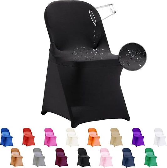 12 PCS Waterproof Stretch Spandex Folding Chair Covers, Dining Room Chair Slipcovers Protector for Wedding, Banquet, Party, Holidays, Celebration and Decoration（Black）