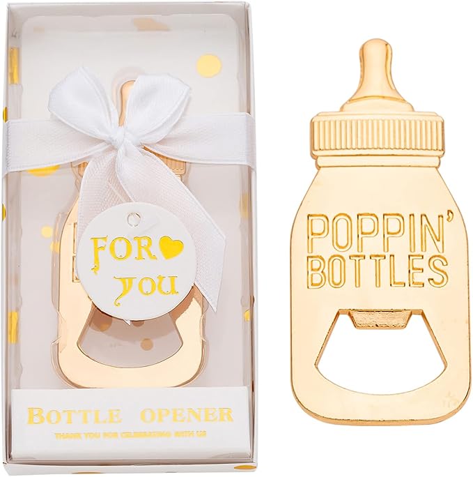 24 Pieces Baby Bottle Openers Baby Shower Favors, Gifts, Decorations, or Souvenir Guest Gift Boxes, Poppin Design for Boys or Girls (24 Pack White)