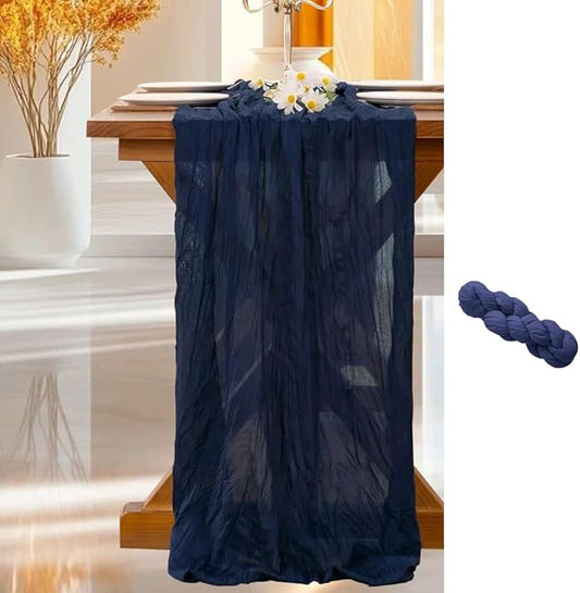 Cheesecloth Table Runner | Boho Fabric Cheese Cloth Table Runner Rustic Sheer Table Runners for Wedding, Bridal Shower, Birthday Party Décor(Navy Blue,Pack of 1)