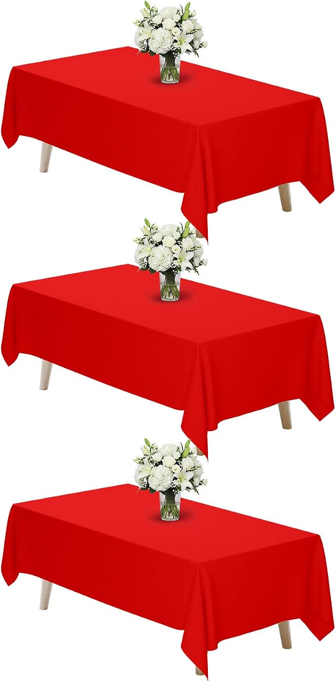 Fixwal 3 Pack Red 60 x 102 Inch Rectangle Tablecloths, Reusable Heavy Duty Washable Polyester Table Covers for 6 Ft Tables, Party, Birthday, Christmas, Anniversary, Outdoor, Camping