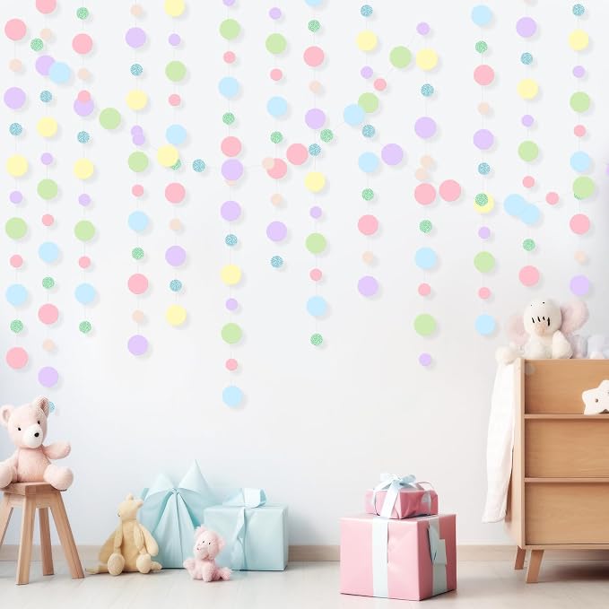 Outus 5 Pieces Colorful Circle Garland Banner Hanging Paper Dot Decorations for Classroom, Birthday Party, Baby Shower, Wedding Backdrop & Photo Booth Graduation Decor (Pastel)
