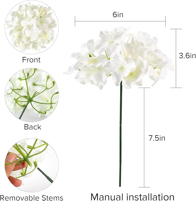 Auihiay 404PCS Hydrangea Artificial Flowers, Silk Artificial Flowers Heads with Stems, Ivory Lifelike Faux Flowers for Wedding Centerpieces, Arch and Background, Party, Home, Baby Shower Decor