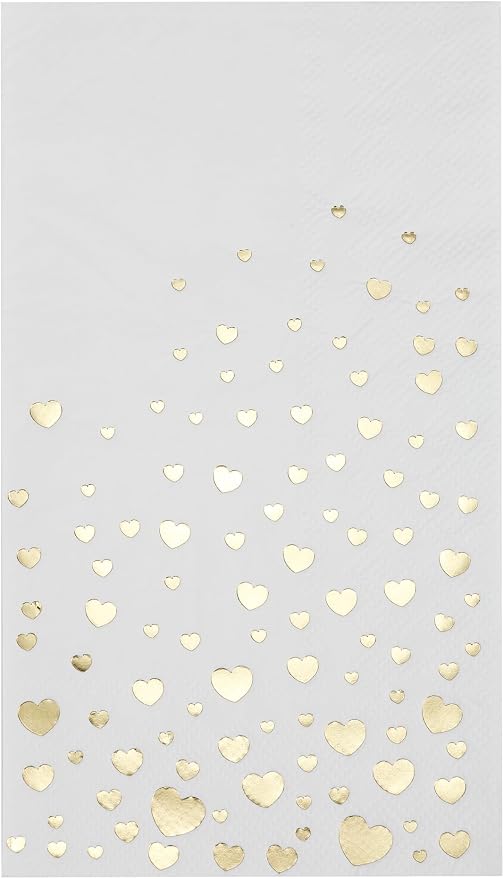 Stylish Gold Dinner Napkins, Disposable White and Gold Napkins, 100 Heart Napkins, 7.5 x 4.25 Inch Wedding Napkins for Reception, 3-Ply Gold Paper Dinner Napkins for Wedding Reception