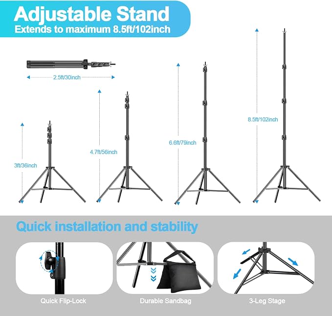 EMART 8.5 x 10ft Background Support System,Professional Photo Backdrop Stand kit with 10 x 12 ft Polyester Backdrop (White,Black),Clamp,Carry Bag for Parties,Photography,Decoration, Video Shooting