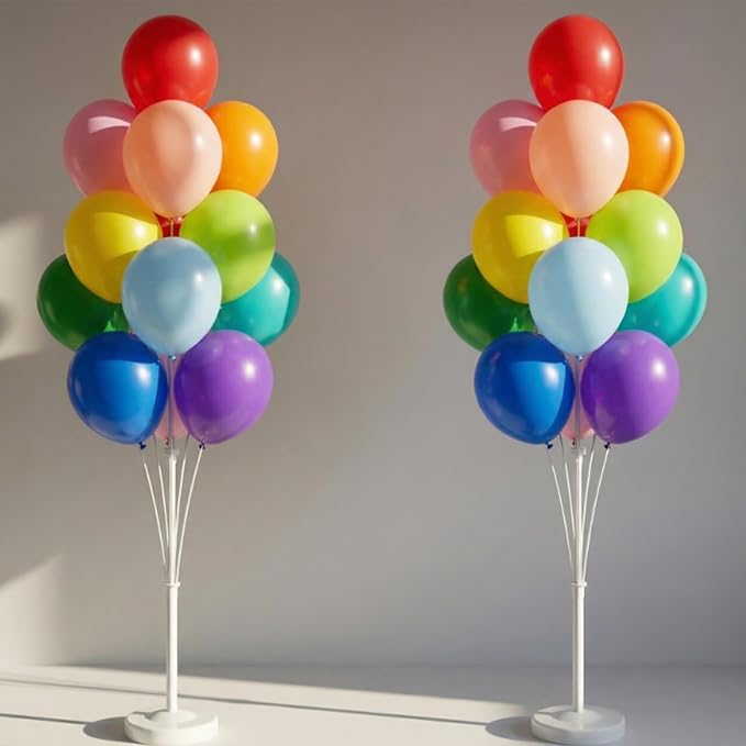 Balloon Column Stand Kit,2 Sets of Assorted Rainbow Balloon Tower Pillar with 10inch Bright Color baloon Reusable Design for Grirls Party,Birthday, Wedding,Baby Shower (13-Colorful)