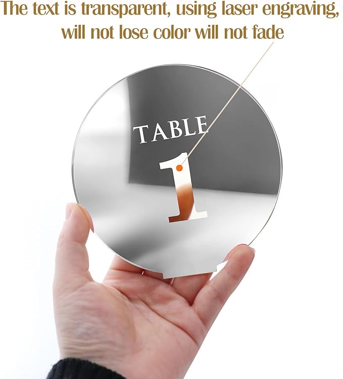 Acrylic Wedding Table Numbers 1-25 with Stands,4.8"Round Mirror Silver Table Number Signs and Holders for Wedding Reception, Party, Event, Centerpiece Decoration