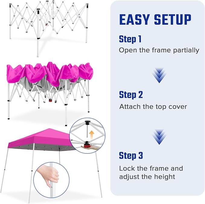 10x10 Pop Up Canopy Tent with Carry Bag, Slant Leg Instant Shade Shelter for Outdoor Events, Camping, Sports, Parties, Pink