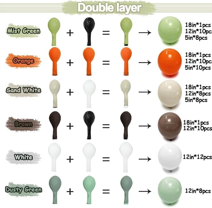 Balloon Arch Kit - Double Stuffed Dusty Green Orange Brown Beige Balloons for Neutral Baby Showers Woodland Wild One Dinosaur Birthday Decorations