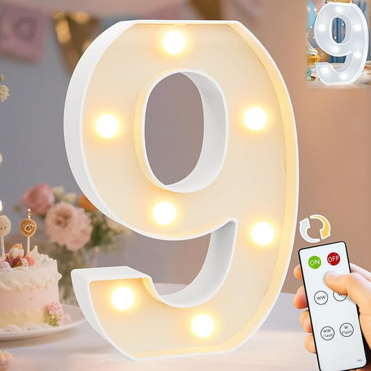 Pooqla LED Light Up Numbers, Marquee Number with Remote for 9th Birthday Decoration, Lighted Numbers Gift for Boys Girls Party Backdrop Wedding Anniversary Decor, Warm White and Cool White Number 9
