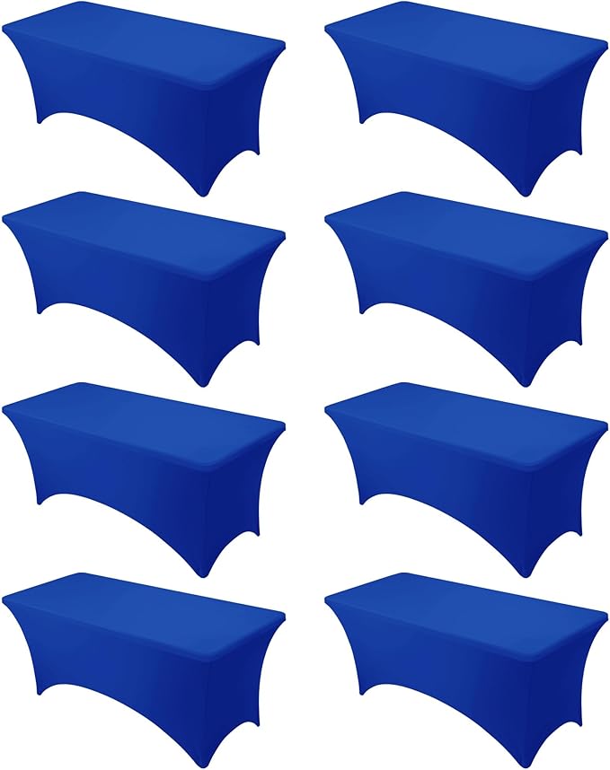 8-Pack Premium Royal Blue Spandex Tablecloths for 6ft Rectangle Tables, Stain & Wrinkle-Resistant, Washable Stretch Polyester Fitted Table Cover for Weddings, Banquets, Trade Shows Events