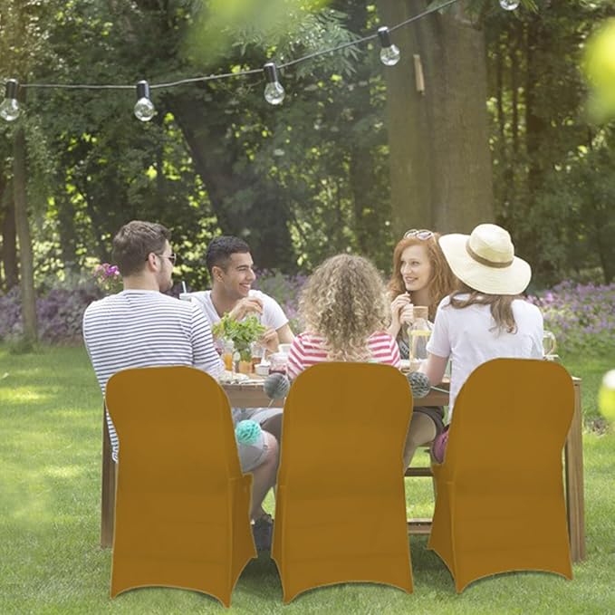 Babenest Spandex Folding Chair Covers Upgraded 10 PCS Universal Stretch Washable Fitted Chair Slipcovers Protector for Wedding, Holidays, Banquet, Party, Celebration (Gold)