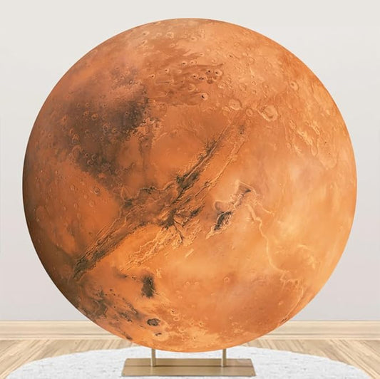 Diameter 6ft Cosmic Mars Round Backdrop Cover Universe Galaxy Circle Photography Background Planet Themed Backgrounds for Kids Birthday Party Decor Cake Table Photo Booth Props