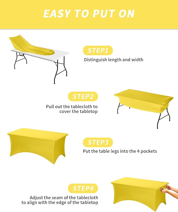 Fixwal Yellow Stretch Table Cloth Rectangle 2 Pack 6Ft, Spandex Fitted Table Covers Washable for Party, Trade Show, Banquet, Wedding, Buffet