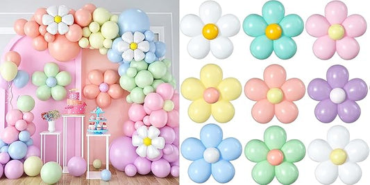 Daisy Balloon Garland and 16 Set Daisy Flower Balloons DIY Kit Retro Hippie Boho Macaron Pastel Balloons Garland For Birthday Baby Shower Bridal Wedding Groovy Daisy Party Decorations