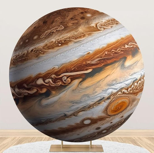 Diameter 3ft Solar System Jupiter Round Backdrop Cover Cosmic Travel Themed Photography Background Galaxy Planet Backgrounds for Kids Birthday Party Decor Adults Portrait Photo Booth Props